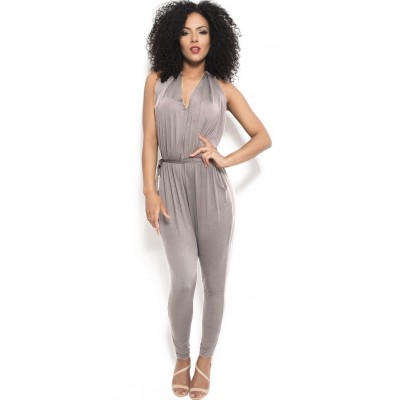 'Ainoa' grijze jumpsuit met v neck en lage rug